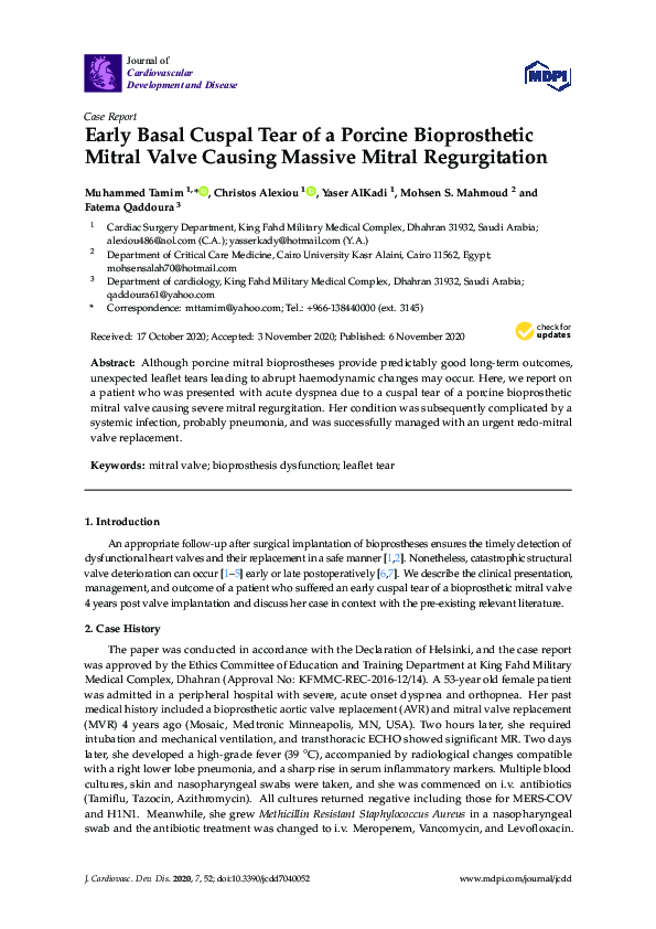 (PDF) Early Basal Cuspal Tear of a Porcine Bioprosthetic Mitral Valve ...