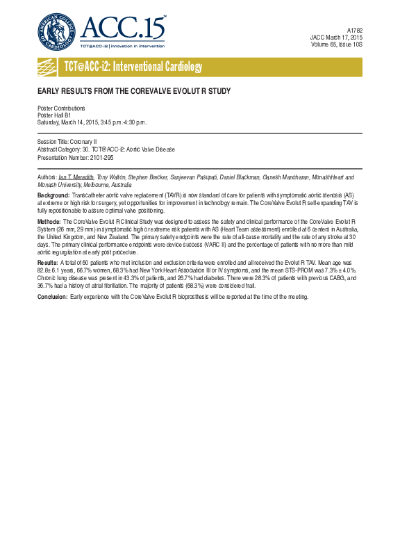 (PDF) Early Results from the Corevalve Evolut R Study
