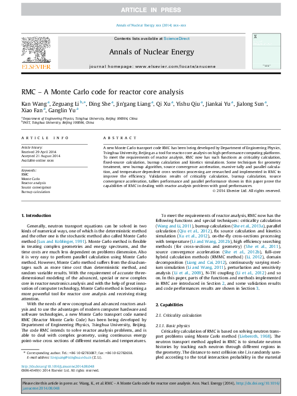 (PDF) RMC – A Monte Carlo code for reactor core analysis