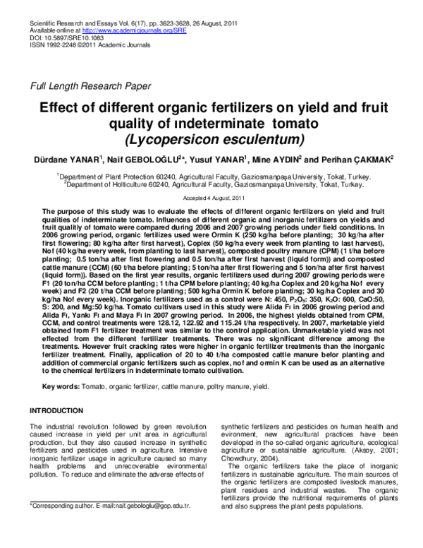 First page of “Effect of different organic fertilizers on yield and fruit quality of ındeterminate tomato (Lycopersicon esculentum)”