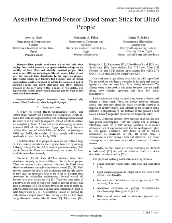 (PDF) Assistive infrared sensor based smart stick for blind people ...