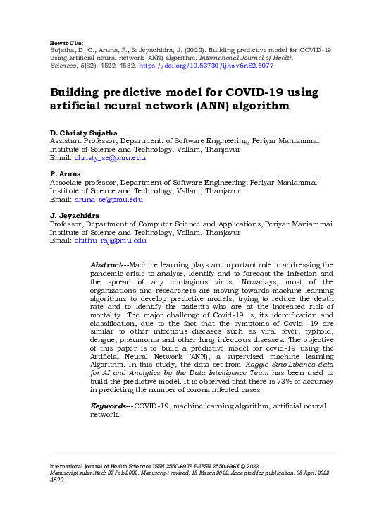 (PDF) Building predictive model for COVID-19 using artificial neural ...