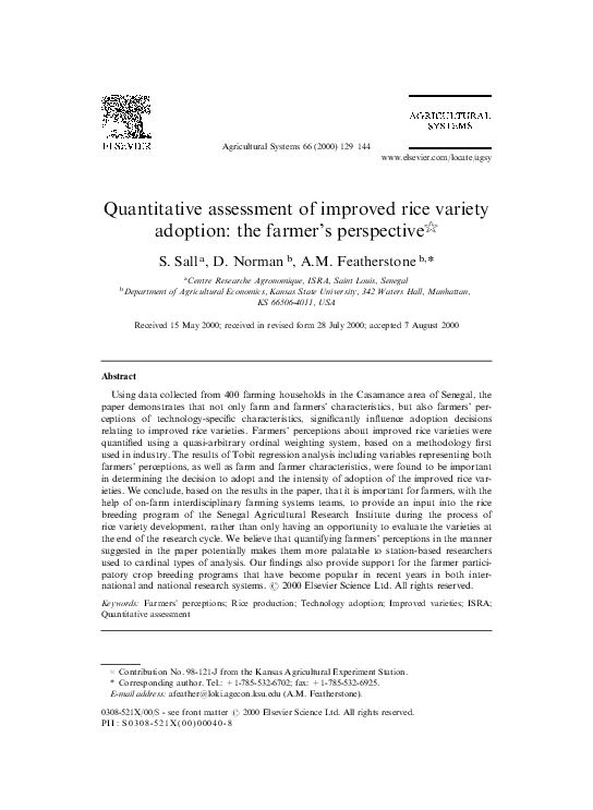 (PDF) Quantitative assessment of improved rice variety adoption: the ...