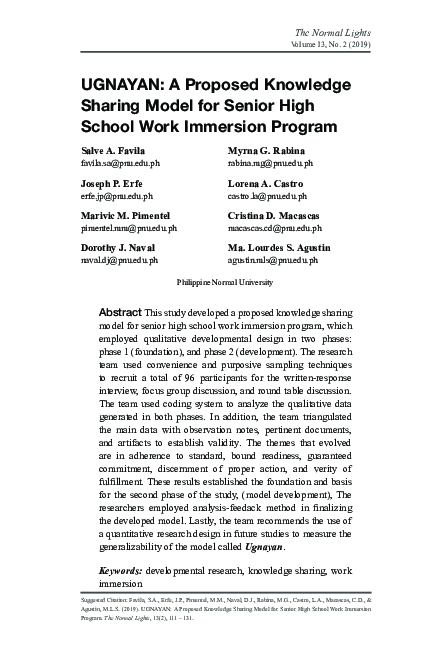 (PDF) UGNAYAN: A Proposed Knowledge Sharing Model for Senior High ...