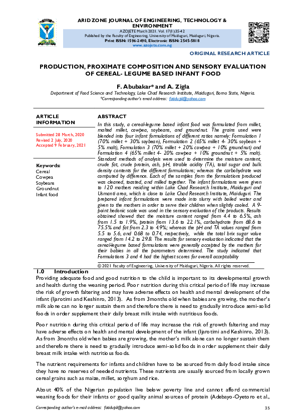 (PDF) Production, Proximate Composition and Sensory Evaluation of ...