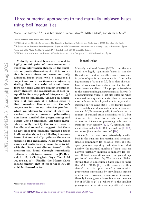 (PDF) Three numerical approaches to find mutually unbiased bases using ...