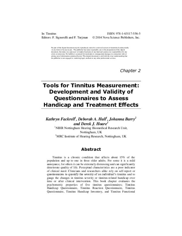 (PDF) Tools for Tinnitus Measurement: Development and Validity of ...