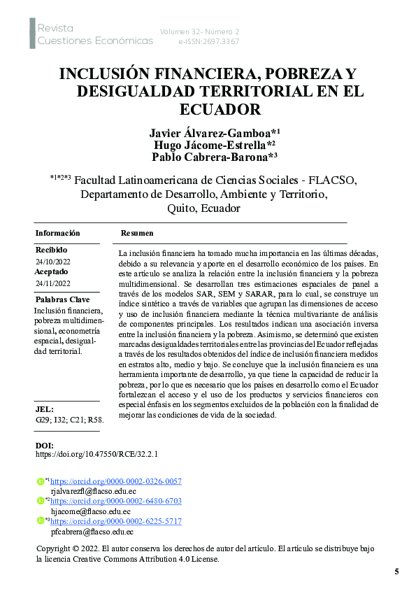 (PDF) Inclusión financiera, pobreza y desigualdad territorial en el Ecuador