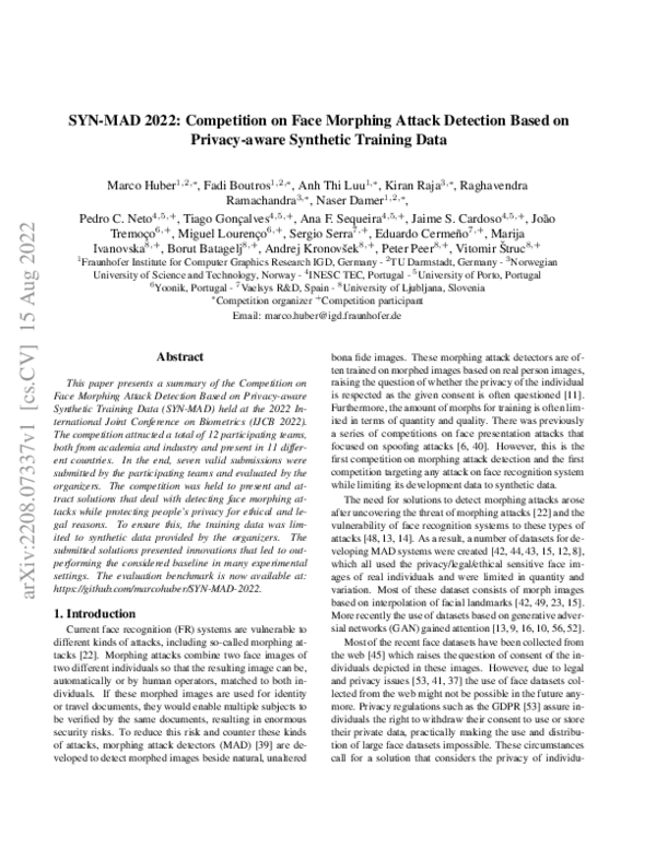 (PDF) SYN-MAD 2022: Competition on Face Morphing Attack Detection Based ...