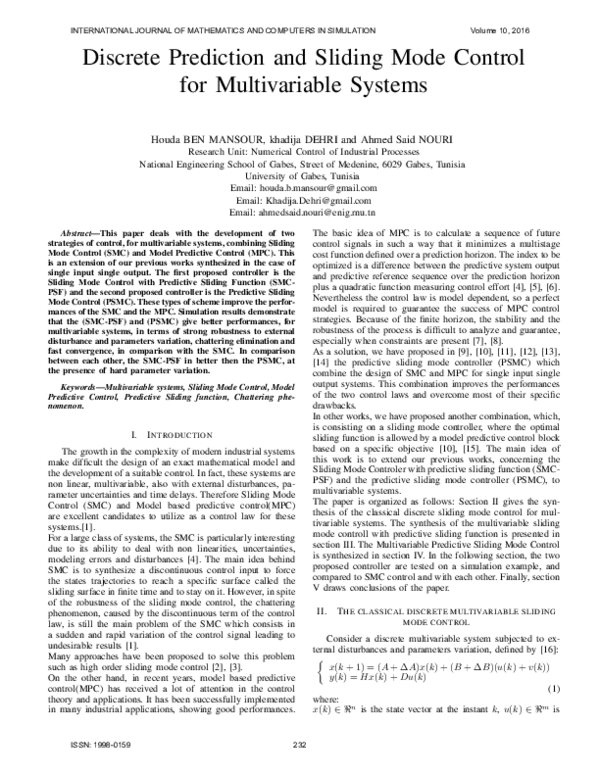 (PDF) Discrete Prediction and Sliding Mode Control for Multivariable ...