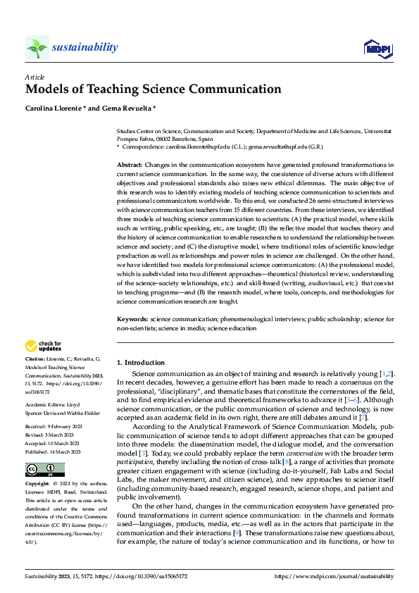 (PDF) Models of Teaching Science Communication