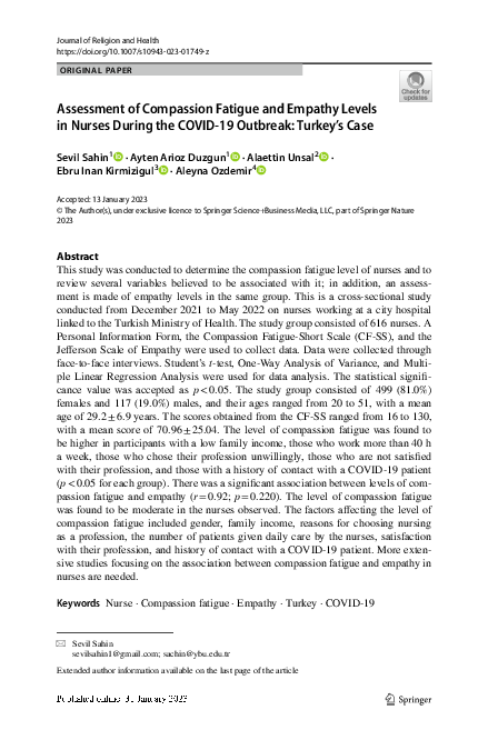 (PDF) Compassion Fatigue and Empathy in Nurses