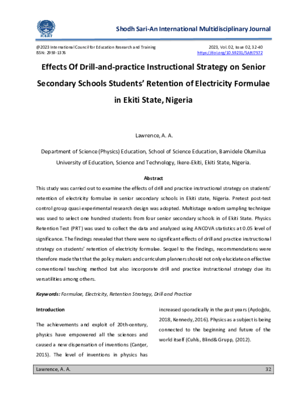 (PDF) Effects Of Drill-and-practice Instructional Strategy on Senior ...