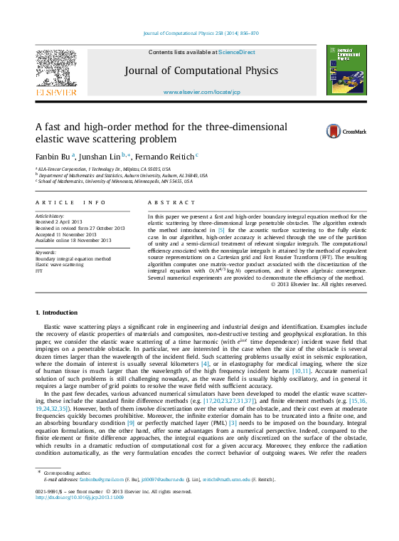 (PDF) A fast and high-order method for the three-dimensional elastic ...