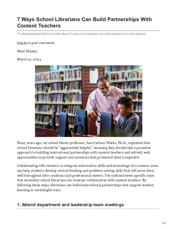(PDF) 7 Ways School Librarians Can Build Partnerships With Content Teachers