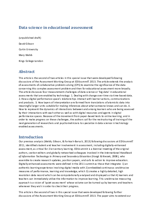 (PDF) Data science in educational assessment