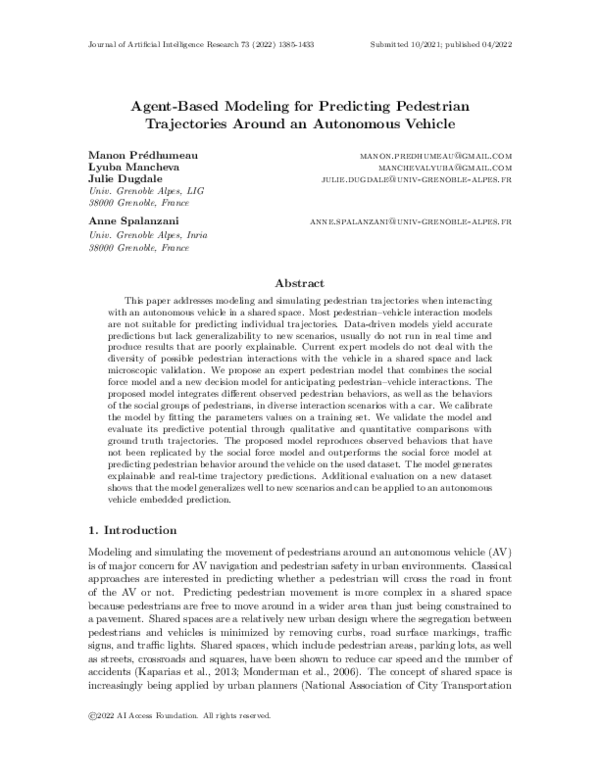 (PDF) AgentBased Modeling for Predicting Pedestrian Trajectories
