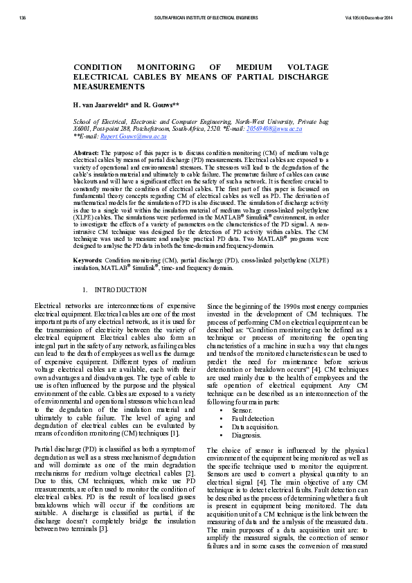 (PDF) Condition Monitoring of Medium Voltage Electrical Cables by Means ...