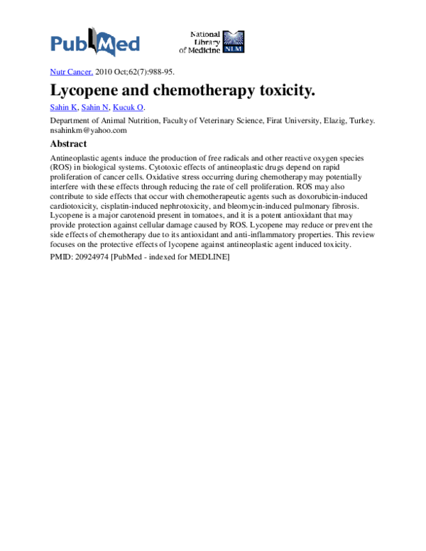 (PDF) Lycopene and Chemotherapy Toxicity Omer Kucuk Academia.edu