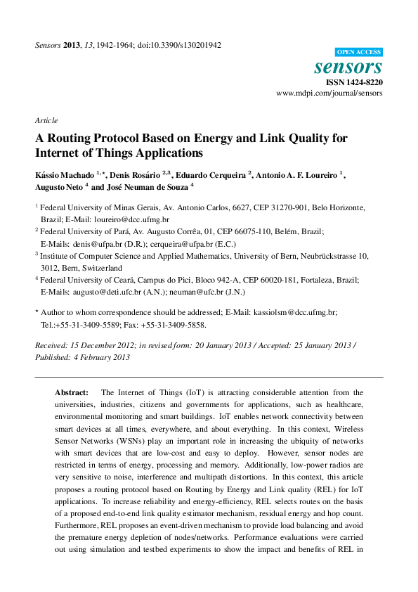 (PDF) A Routing Protocol Based on Energy and Link Quality for Internet ...