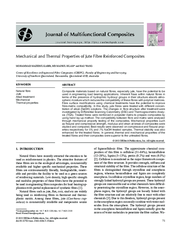 (PDF) Mechanical and Thermal Properties of Jute Fibre Reinforced Composites