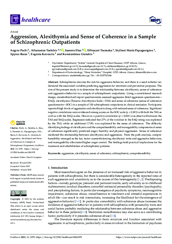 (PDF) Aggression, Alexithymia and Sense of Coherence in a Sample of ...