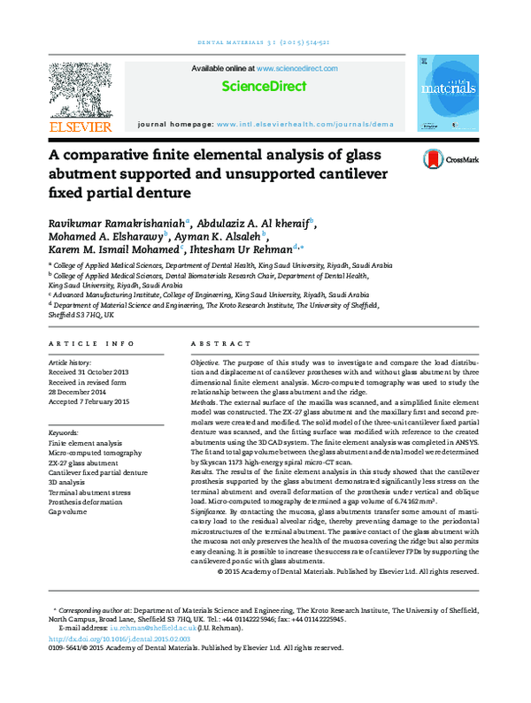 (PDF) A comparative finite elemental analysis of glass abutment