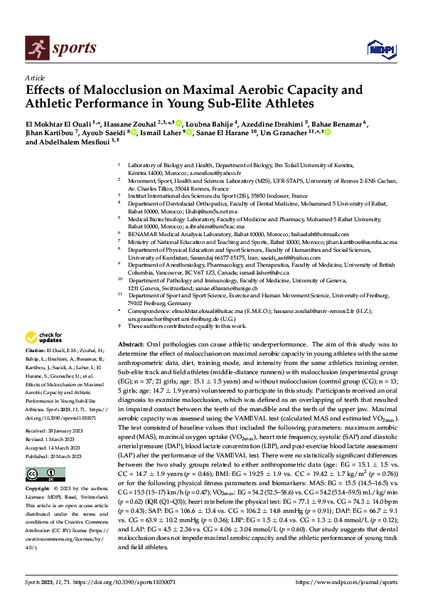 (PDF) Effects of Malocclusion on Maximal Aerobic Capacity and Athletic ...