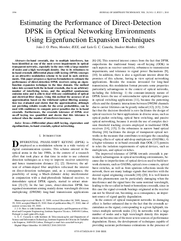 (PDF) Estimating the Performance of Direct-Detection DPSK in Optical ...