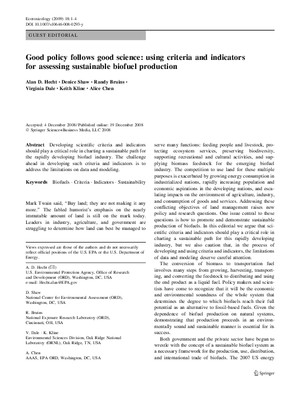 (PDF) Good policy follows good science: using criteria and indicators ...