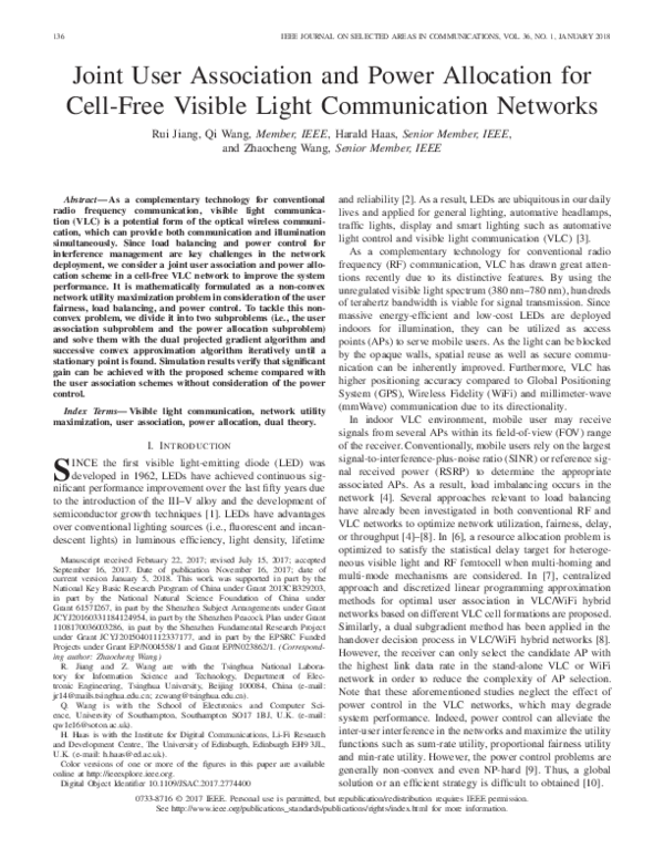 (PDF) Joint User Association and Power Allocation for Cell-Free Visible ...