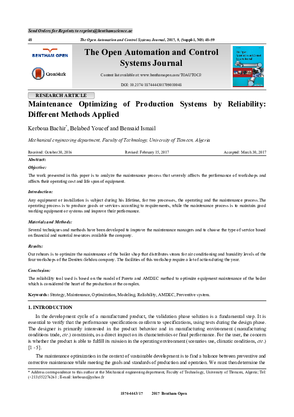 (PDF) Maintenance Optimizing of Production Systems by Reliability ...