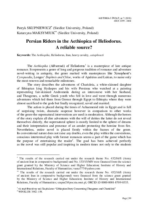 (PDF) Persian Riders in the Aethiopica of Heliodorus. A reliable source?