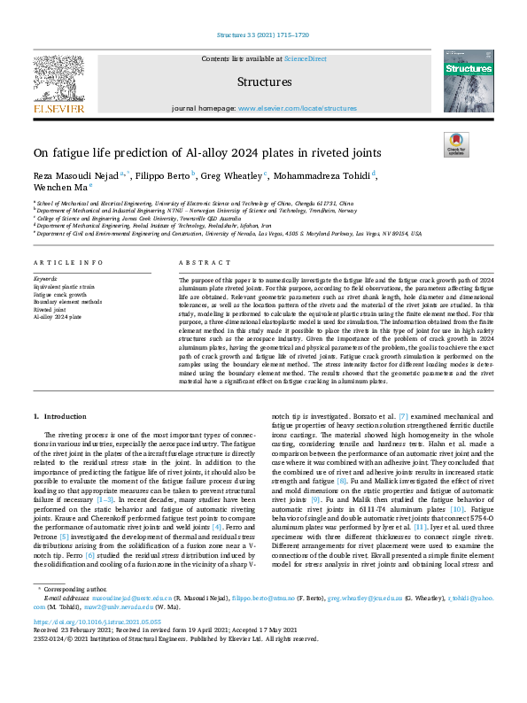 (PDF) On fatigue life prediction of Al-alloy 2024 plates in riveted joints