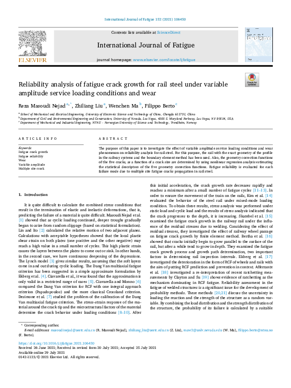 (PDF) Reliability analysis of fatigue crack growth for rail steel under ...