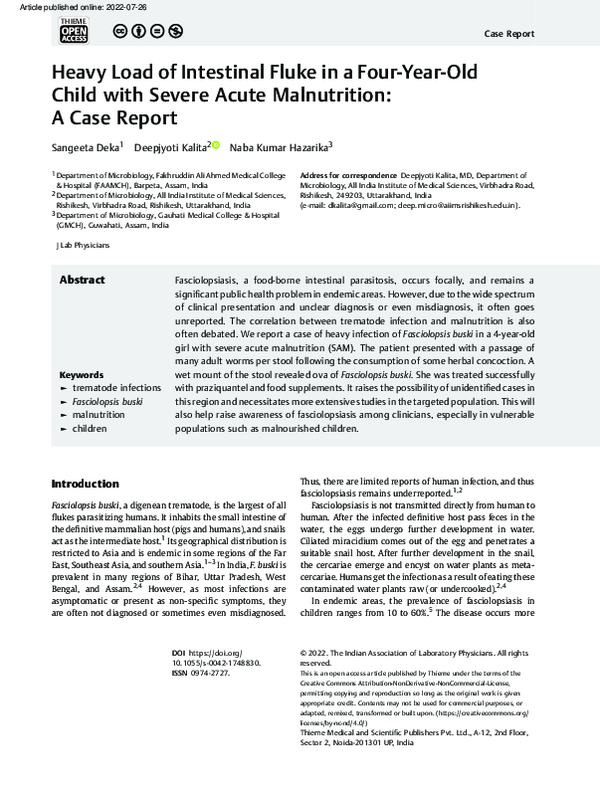 (PDF) Heavy Load of Intestinal Fluke in a Four-Year-Old Child with ...
