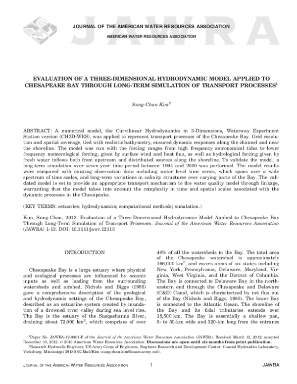 (PDF) Evaluation of a Three-Dimensional Hydrodynamic Model Applied to ...