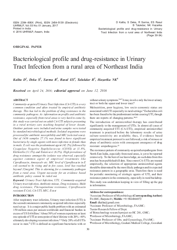 (PDF) Bacteriological profile and drug-resistance in Urinary Tract ...