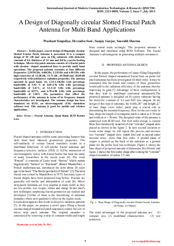 (PDF) A Design of Diagonally circular Slotted Fractal Patch Antenna for ...