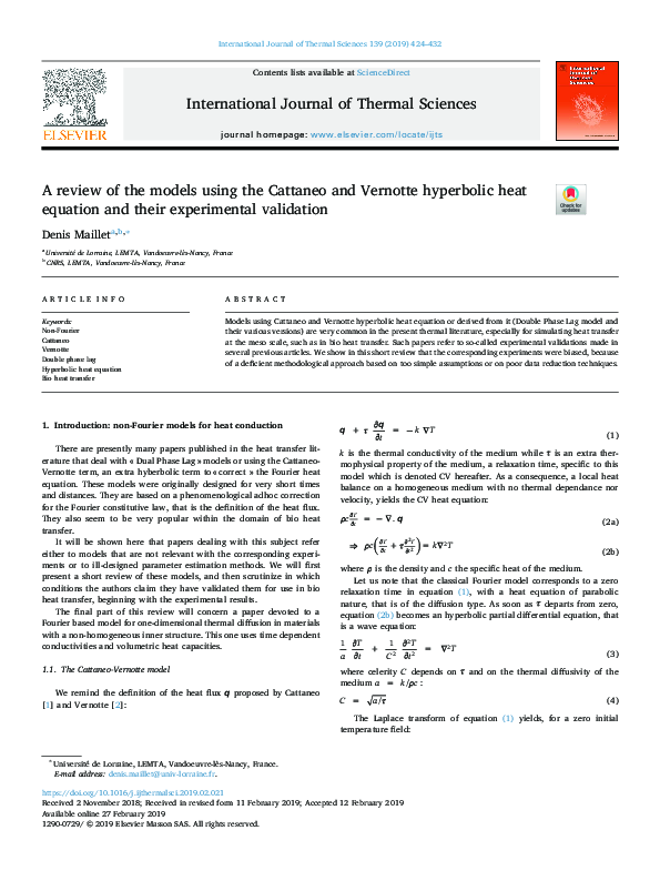 (PDF) A review of the models using the Cattaneo and Vernotte hyperbolic ...