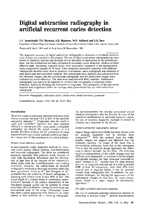 (PDF) Digital subtraction radiography in artificial recurrent caries