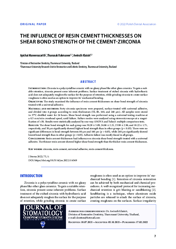 (PDF) The influence of resin cement thicknesses on shear bond strength ...