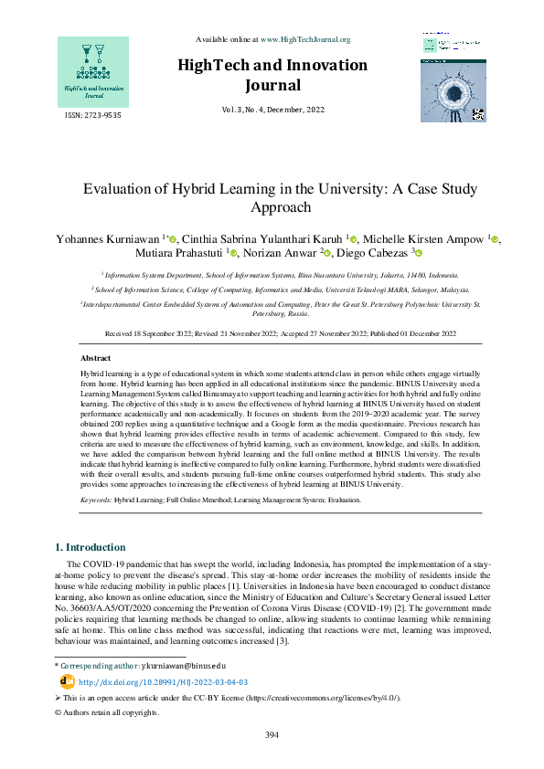 (PDF) Evaluation of Hybrid Learning in the University: A Case Study ...