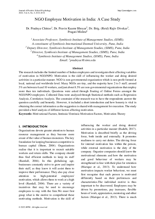 (PDF) NGO Employee Motivation in India: A Case Study