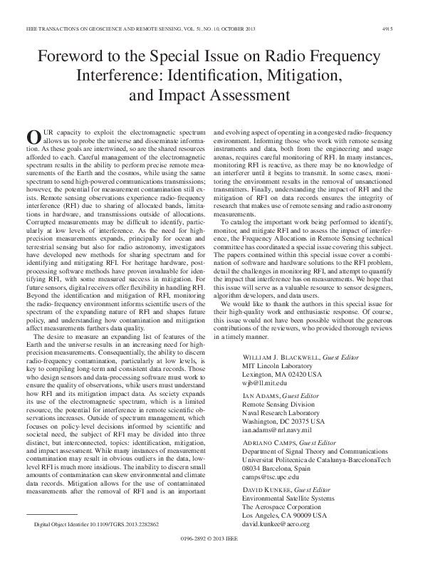 (PDF) Foreword to the Special Issue on Radio Frequency Interference ...