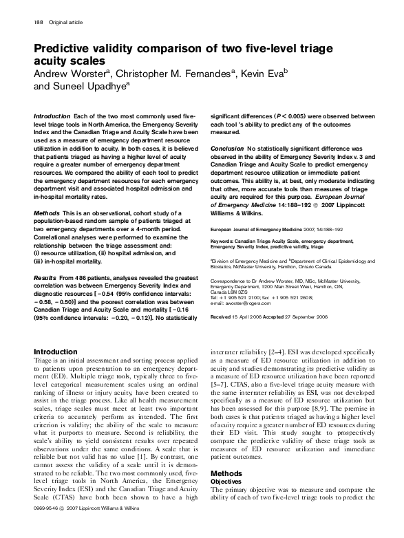 (PDF) Predictive validity comparison of two five-level triage acuity scales