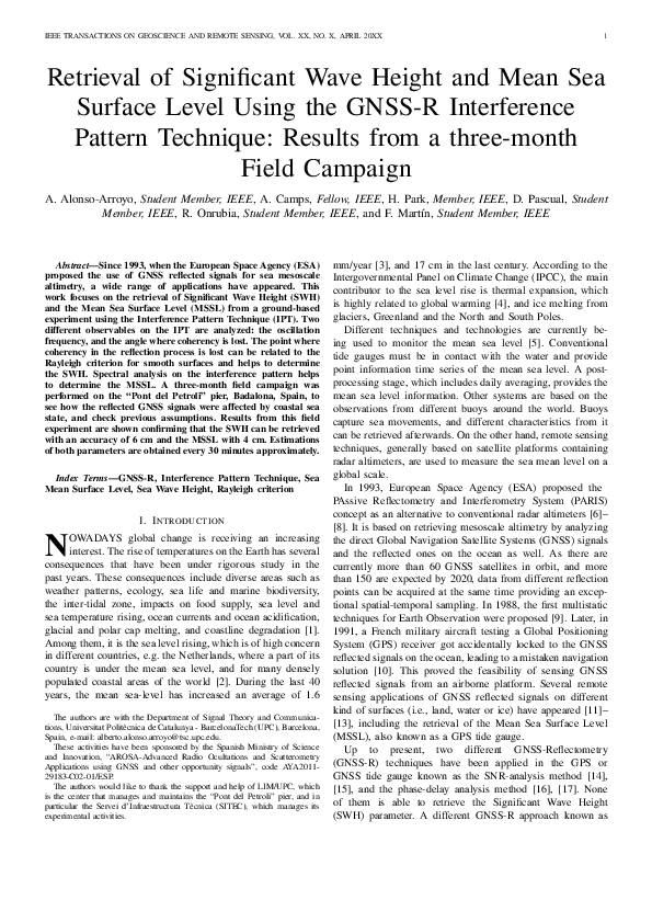 (PDF) Retrieval of Significant Wave Height and Mean Sea Surface Level ...