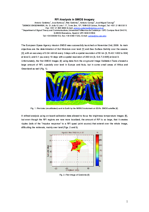 (PDF) 1 RFI Analysis in SMOS Imagery
