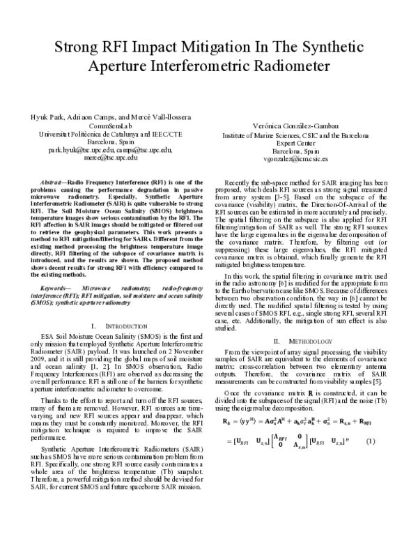 (PDF) Strong RFI Impact Mitigation in the Synthetic Aperture ...