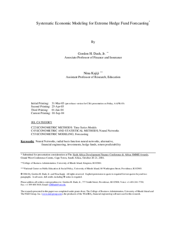 Systematic Economic Modeling for Extreme Hedge Fund Forecasting